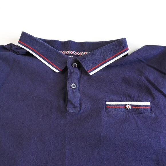 Ben Sherman Polo T-Shirt Short Sleeve Tee Button Collar XXL Navy Blue Red White - Picture 3 of 7